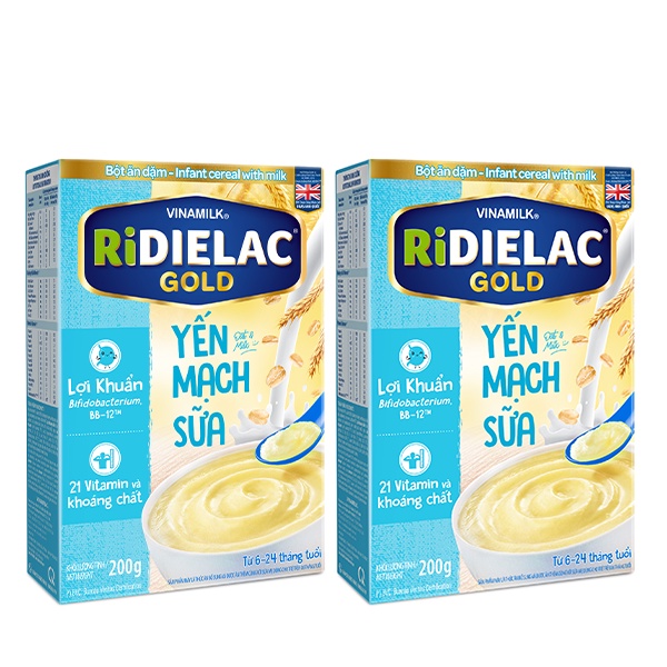 Combo 2 Bột Ăn Dặm Ridielac Gold Yến Mạch Sữa - Hộp Giấy 200g