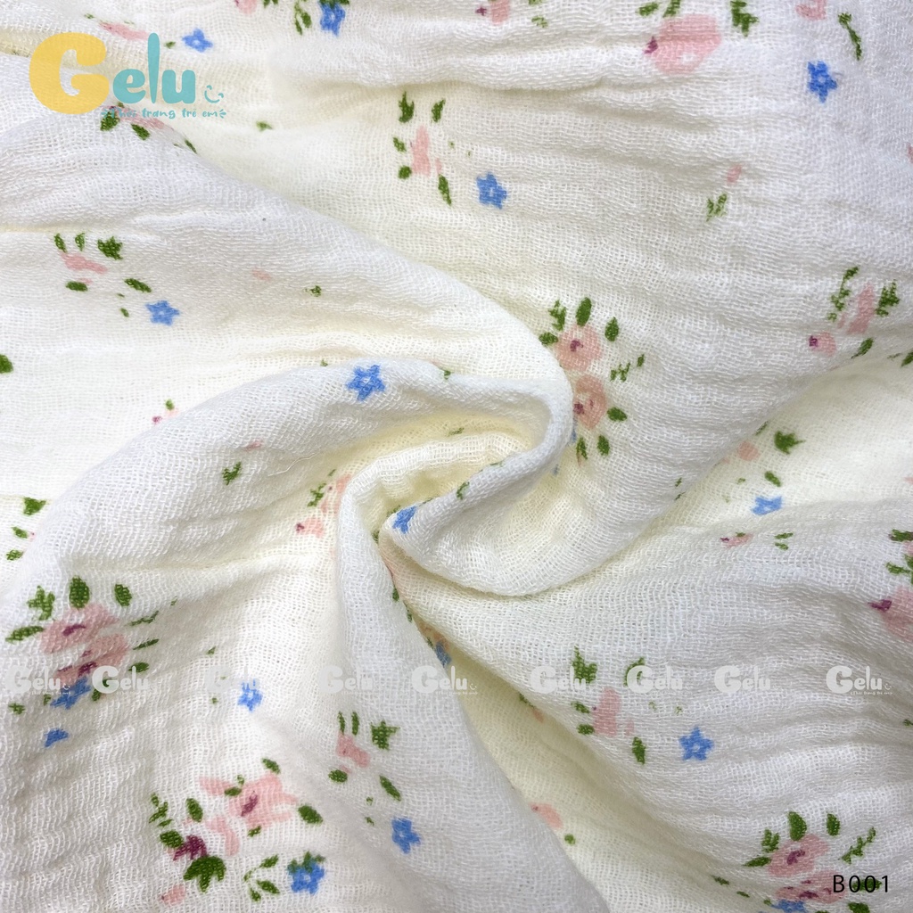 Bộ thu đông cho bé Gelu Kids, bộ ngủ xô muslin hoa nhí mềm mịn, an toàn cho da bé