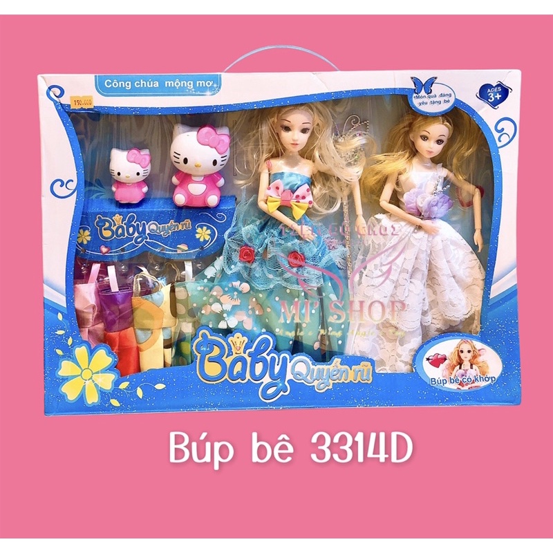 Set 2 Búp Bê &amp; Đầm kèm 2 mô hình nhựa Kitty 3314D