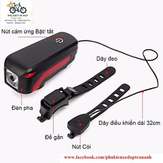 Đèn pha cảm ứng kèm còi xe đạp sạc USB