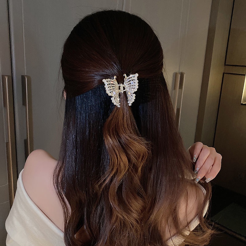 Kẹp Tóc Kim Loại Hình Nơ Đính Đá Ngọc Trai Thời Trang
