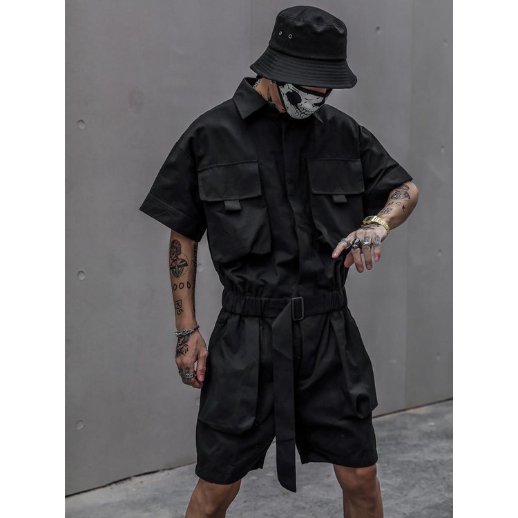 Jumpsuit tay ngắn dáng rộng phong cách nhật bản thời trang mùa hè cho nam