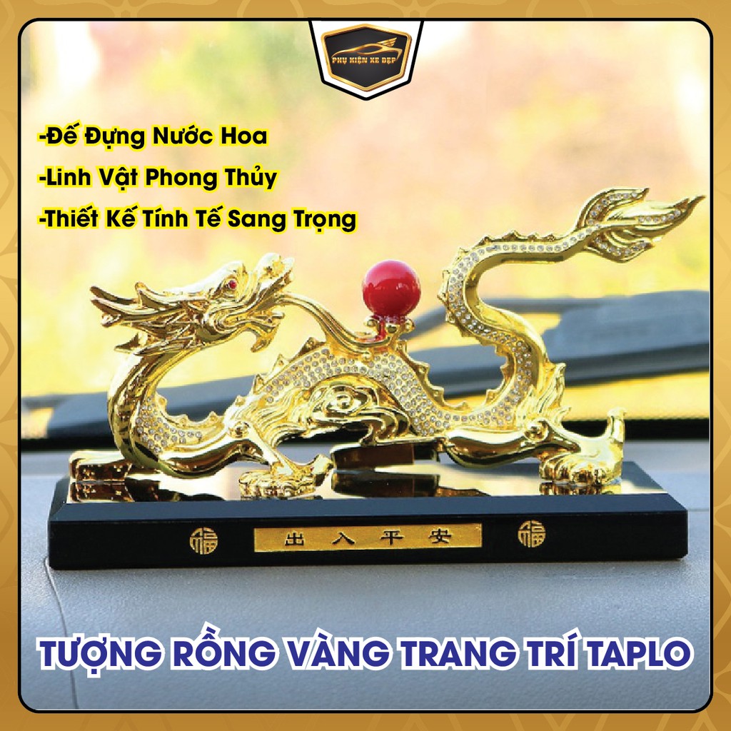 Tượng Rồng Vàng Nhả Ngọc Trang Trí Taplo ô tô - xe hơi - Có Đế Đựng Nước Hoa Ô Tô - Sang Trọng Đẳng Cấp