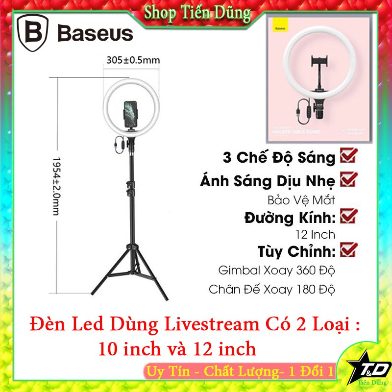 Đèn LIVESTREAM Baseus Live Stream Holder-Table Stand  có 3 nhiệt độ màu, chiều cao 20cm - 60cm