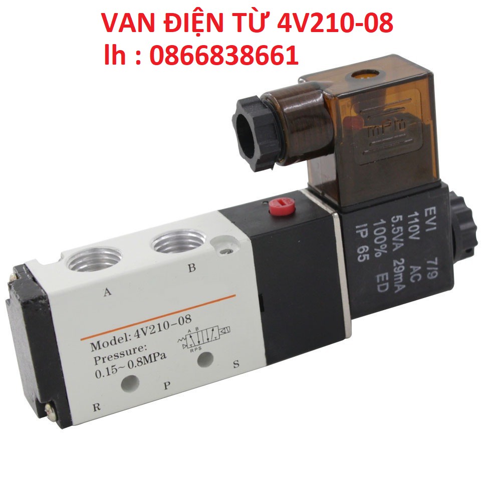 |HÀNG TỐT| Van điện từ 4V210-08 khí nén ( van 5/2, 5 cửa 2 vị trí, ren 13mm ) điện áp 220V 24V giá sỉ