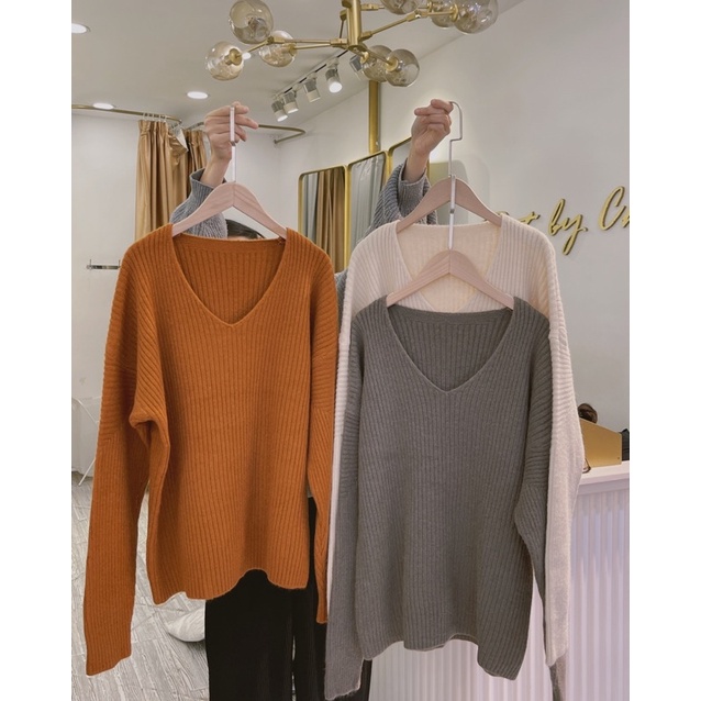 Áo Len Cổ Tim Dáng Oversize Chất Len Tăm Siêu Dày Phom Rộng Hàn Quốc | BigBuy360 - bigbuy360.vn