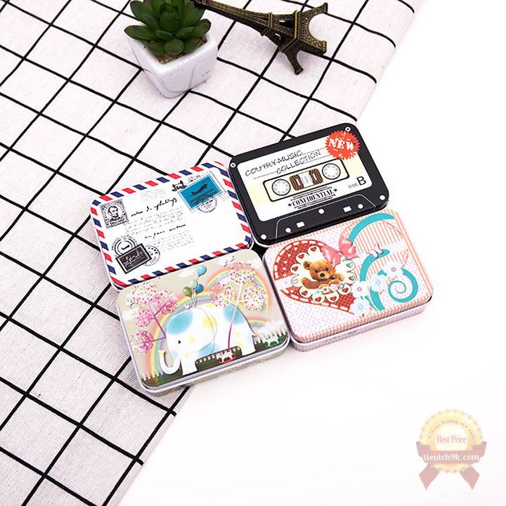 Hộp sắt kim loại để tiền giấy tờ và phụ kiện trang sức cho nữ nam