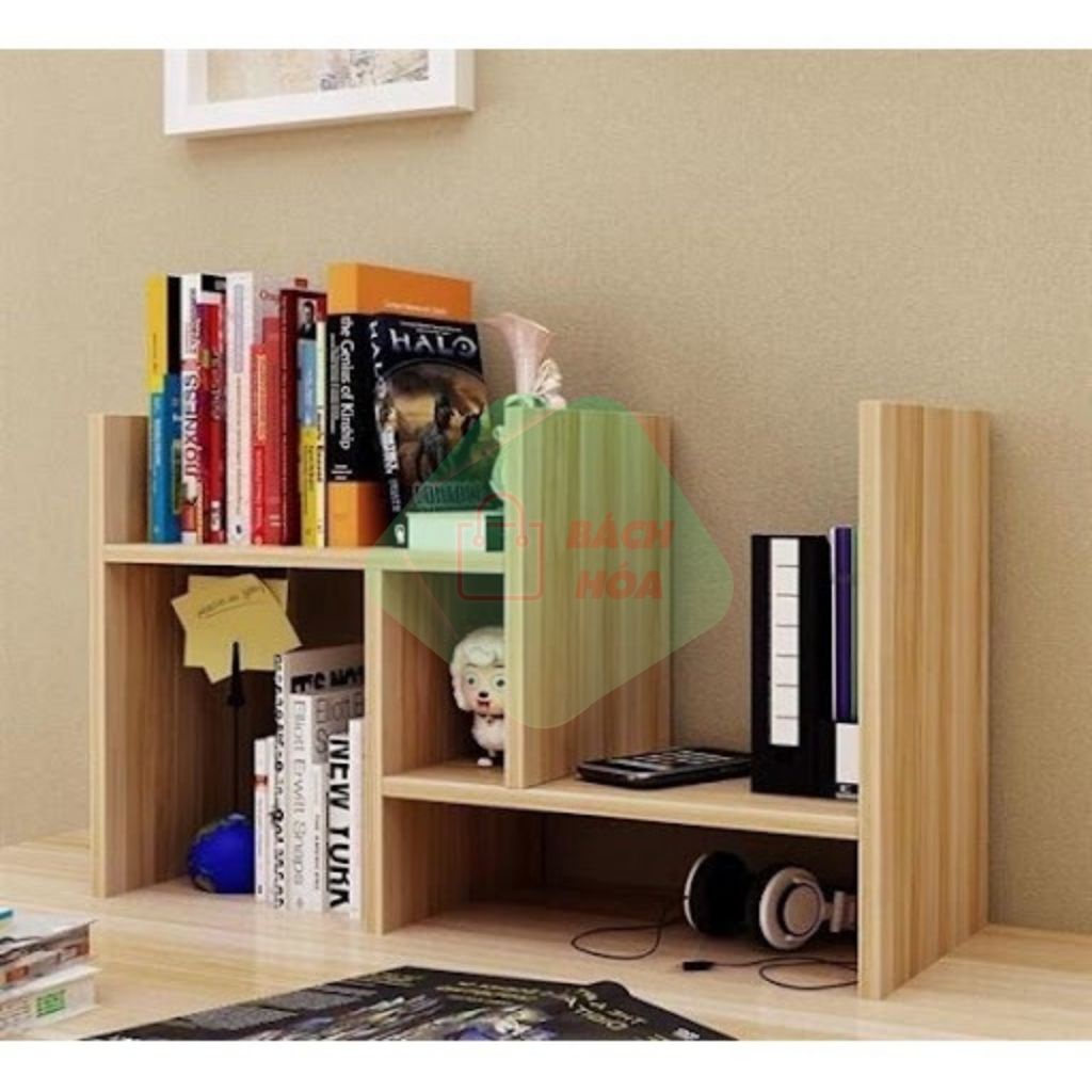 Kệ Gỗ Mini Để Bàn, Kệ Sách Mini Vân Gỗ Decor Góc Làm Việc, Bàn Học