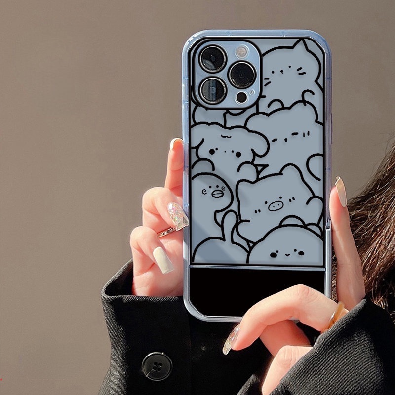 Ốp Điện Thoại Dẻo Họa Tiết Hoạt Hình Dễ Thương Chống Sốc Kèm Giá Đỡ Cho iPhone 13 12 11 Pro XS Max X XR 6 7 8 Plus
