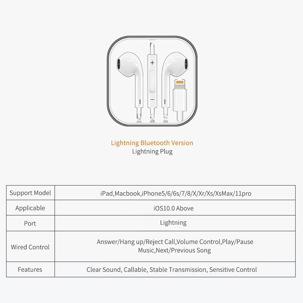 [ZNT WiredPods] Wired Bluetooth Earphones for Lightening Connector