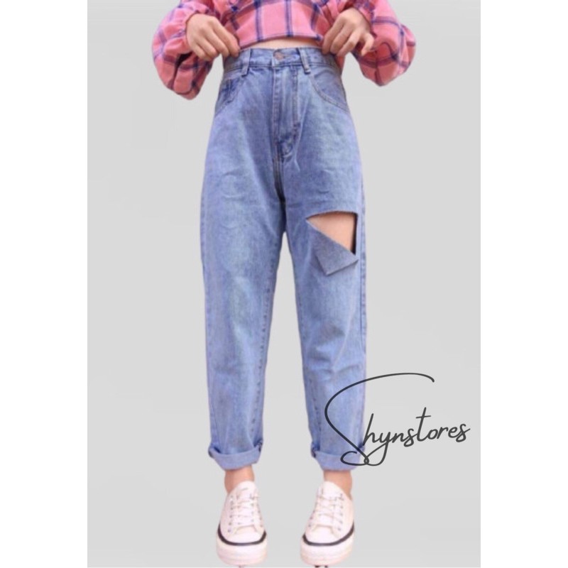 Quần jeans nữ Shynstores - quần baggy jeans Unisex cạp cao rách đùi vải bò dày đẹp freeship