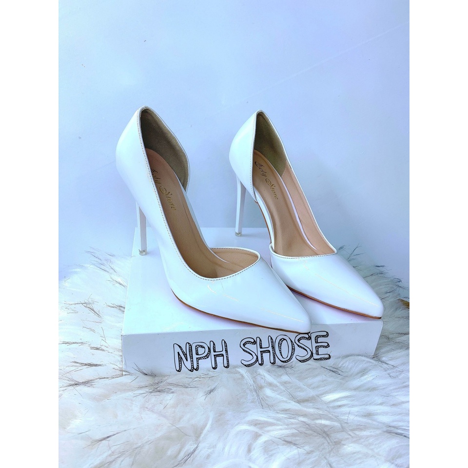 Giày Nữ Cao Gót , Bít Mũi Hở Eo 9 Phân Gót Nhọn 3 Màu Trắng ,Đen, Nude ,Guốc Nữ  XL531