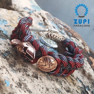 Vòng tay Paracord (nhận đổi màu dây) chiến binh Sparta đỏ đen SJB