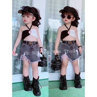 Váy jean và áo cổ yếm cho bé 7-23kg