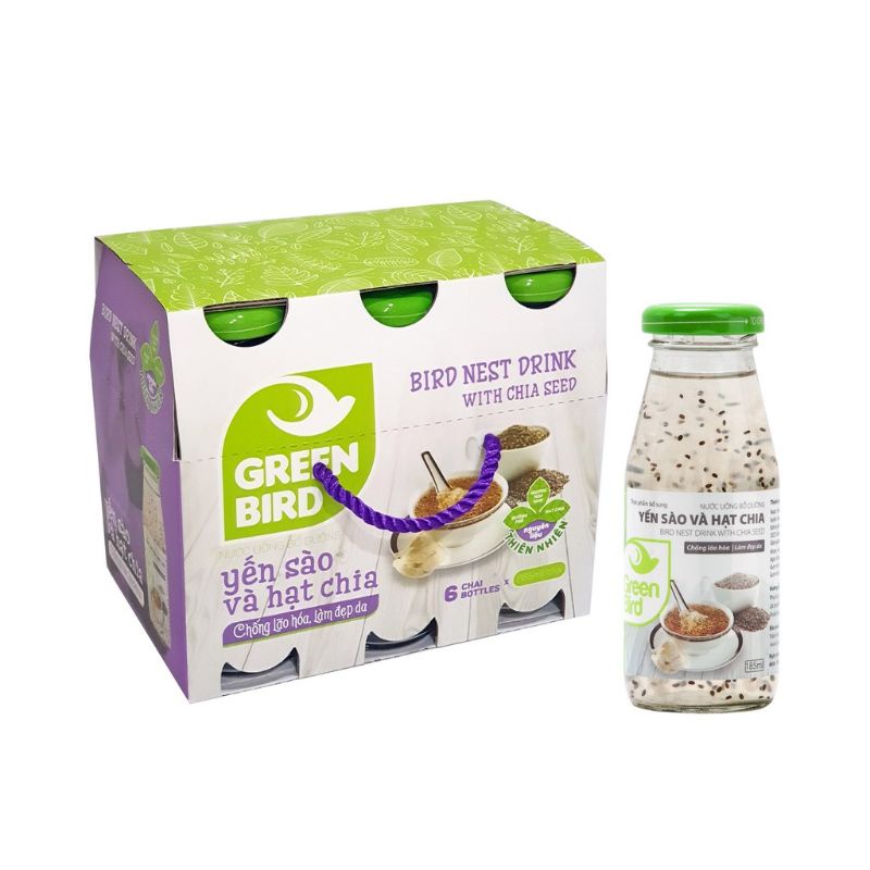 Lốc 6 chai yến sào và hạt chia Green Bird ( chai 185ml)