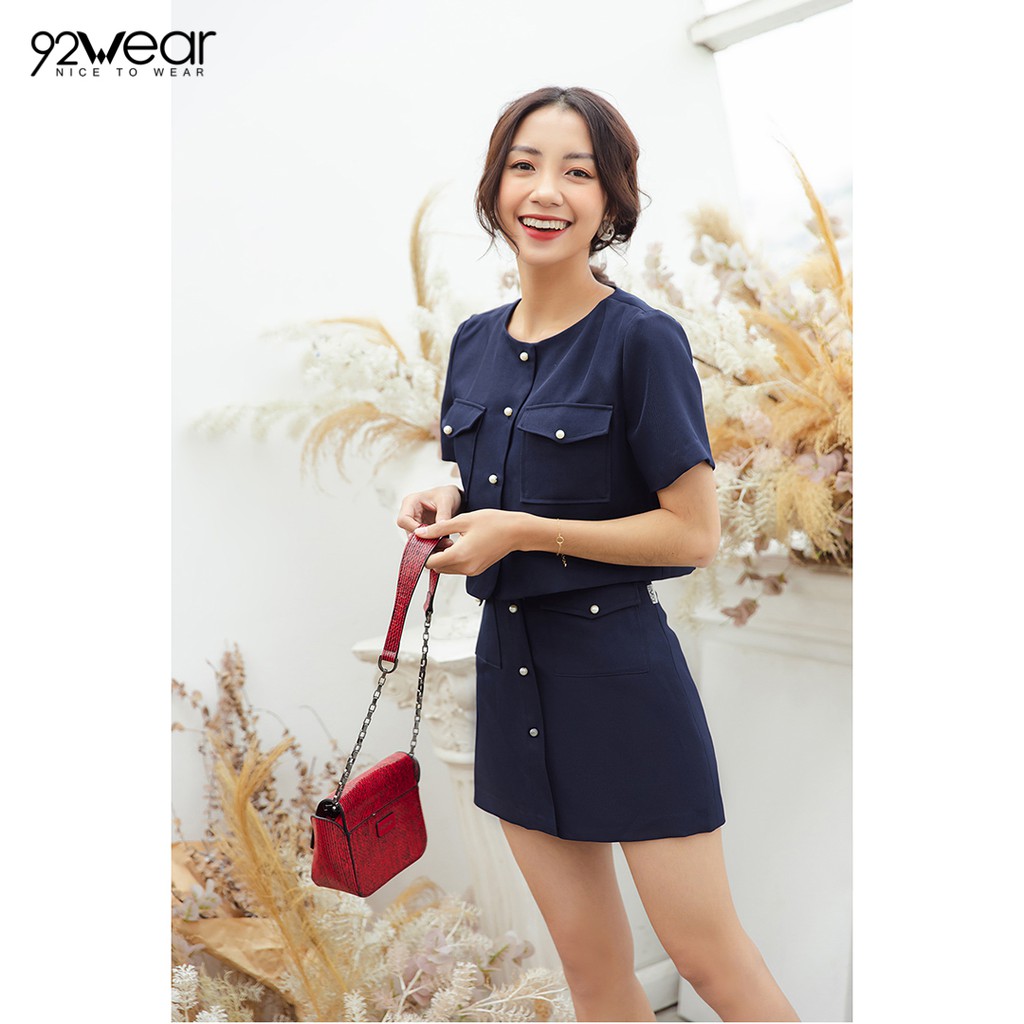 Áo sơ mi nữ croptop 92WEAR đủ màu, đủ size, ngắn tay túi ốp ngực ASW0711 | BigBuy360 - bigbuy360.vn