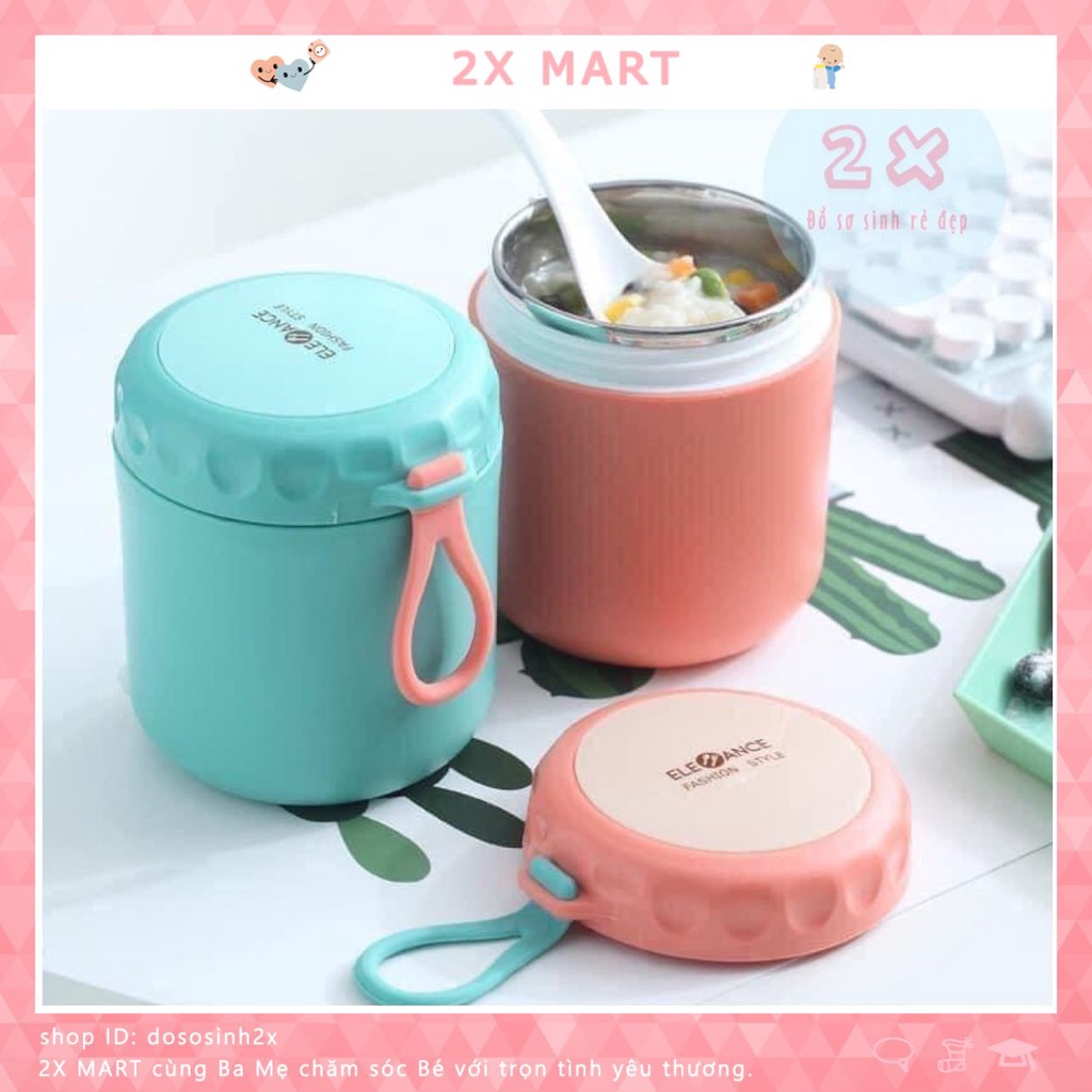 Bình ủ cháo cho bé có quai cầm ruột inox 304 Ca giữ nhiệt đồ ăn cho trẻ dung tích 430ml