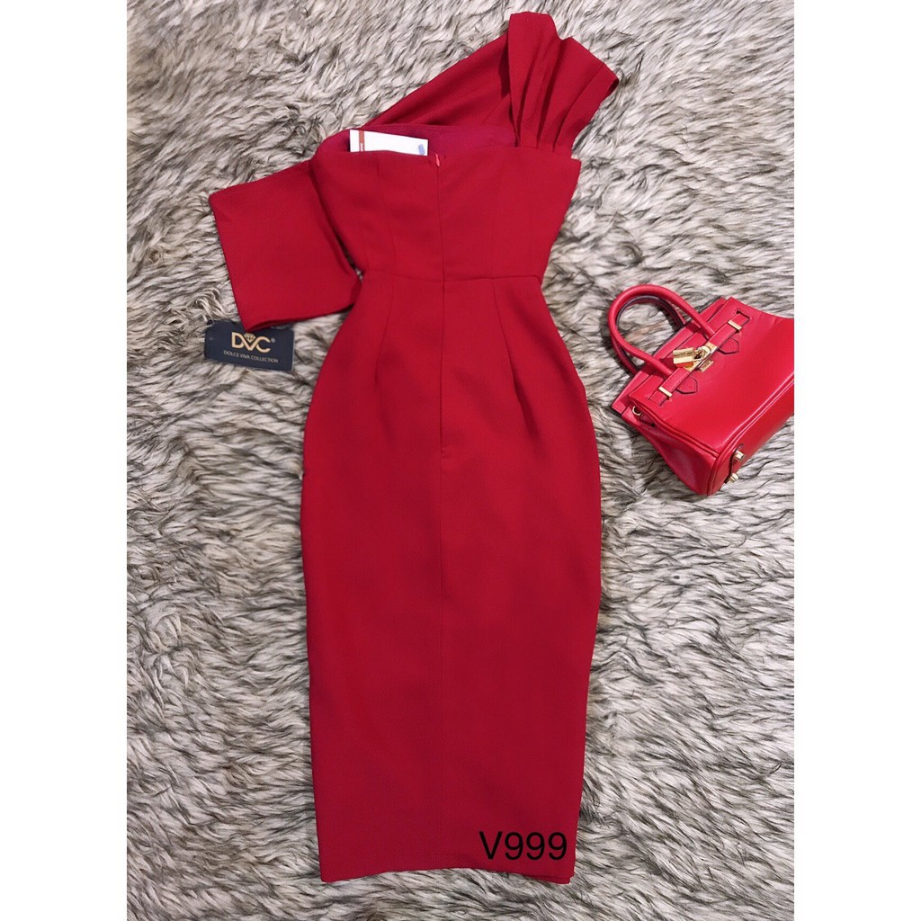 ⚡FLASH SALE⚡ Đầm đỏ thiết kế lệch vai V999 – lên dáng cực đẹp