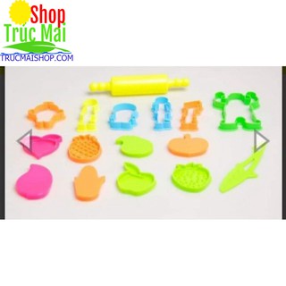 Bộ dụng cụ khuôn đất nặn, bột nặn, sáp nặn (Gồm 16 món: con lăn + dao + 14 khuôn)