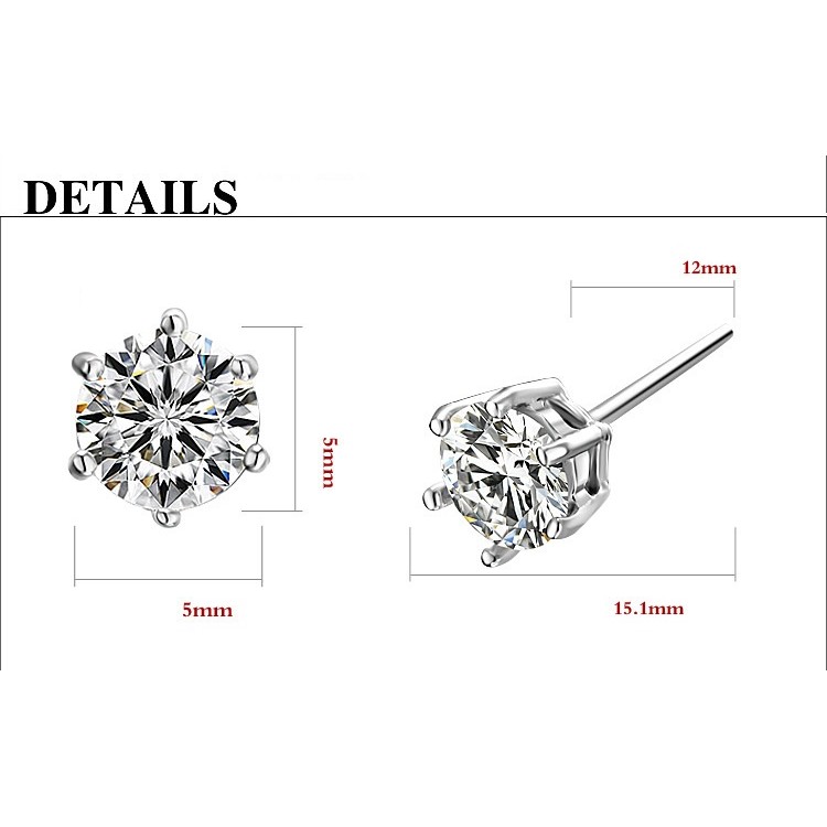 Bông tai bạc kim cương 6 chấu Hàn Quốc [Đơn 50k tặng kẹp tóc Hàn Quốc cực xinh]