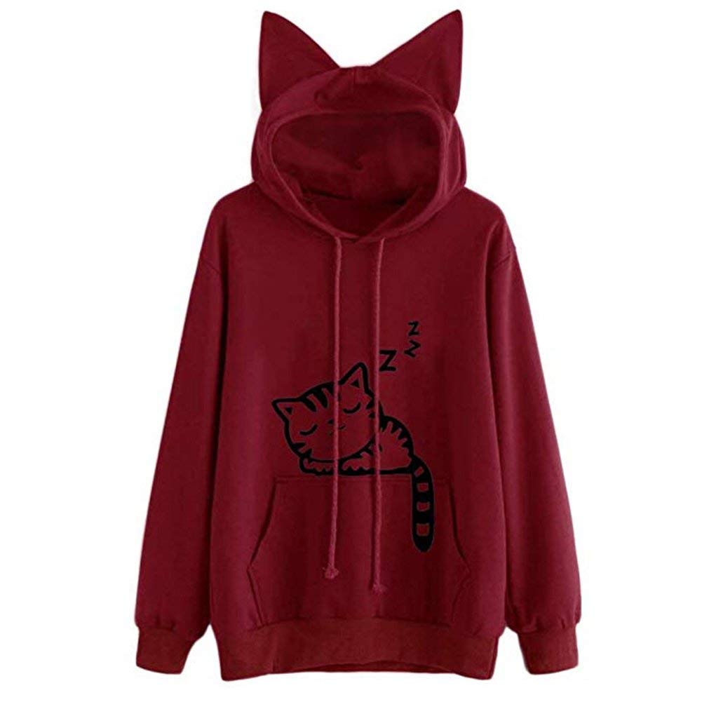 Áo hoodie tay dài thiết kế mũ tai mèo đáng yêu dành cho nữ