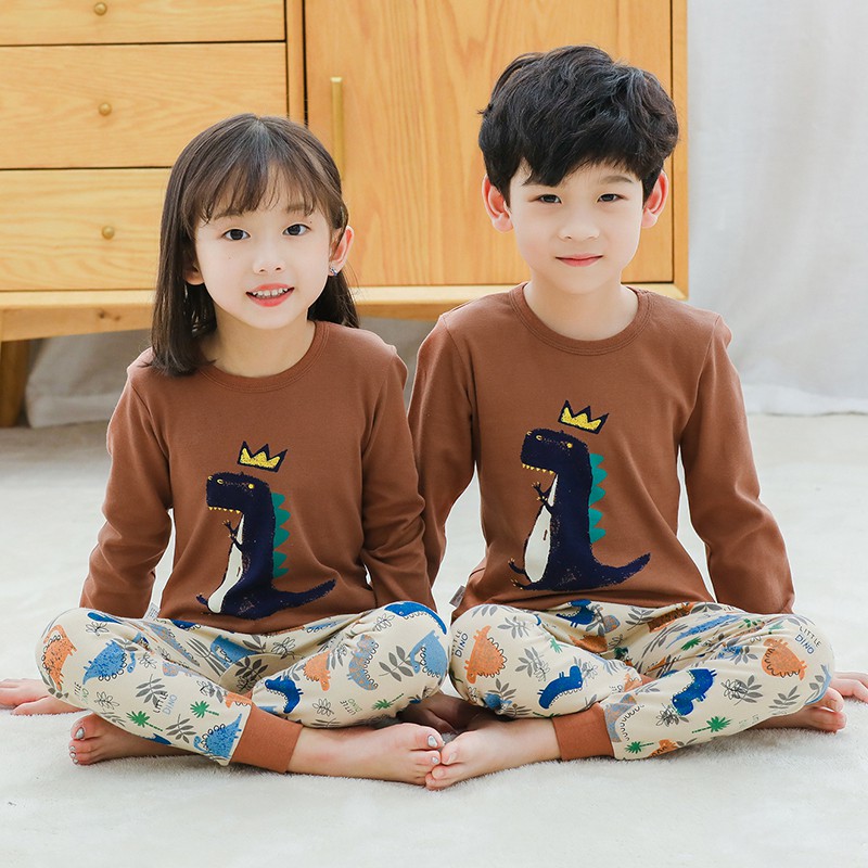 Bộ Đồ Ngủ Cotton In Hình Khủng Long Hoạt Hình Dễ Thương Dành Cho Trẻ Em