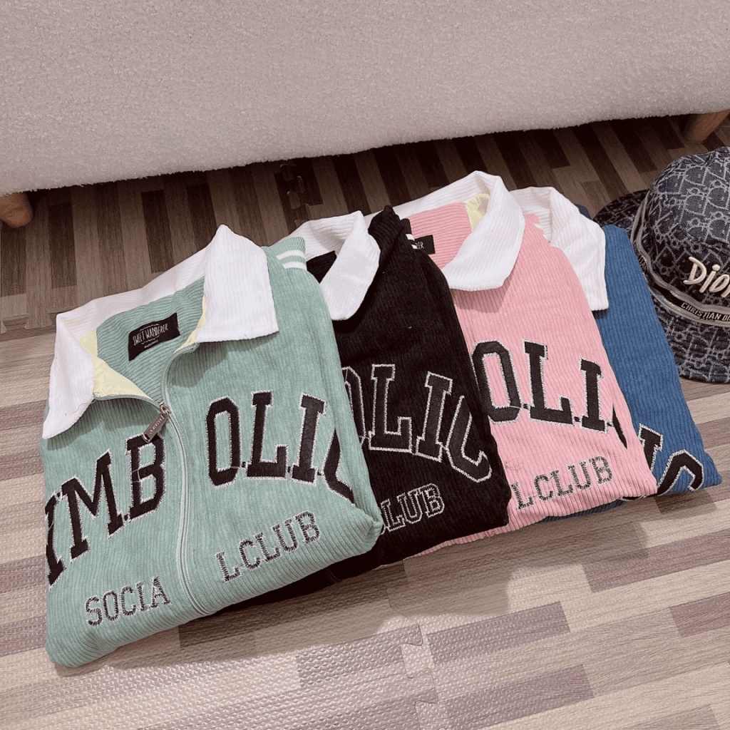 Áo Khoác Nhung Nữ Cổ Bẻ Thêu Logo 2 Lớp Form Rộng Mặc Đẹp Hot Trend NEW UNISEX