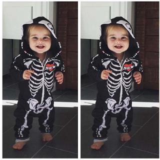 Bộ đồ liền tay dài có nón hóa trang kiểu bộ xương độc đáo cho bé trai halloween