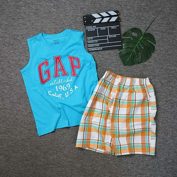 Bộ thun bé trai sát nách quần ca rô mát mẻ size đại