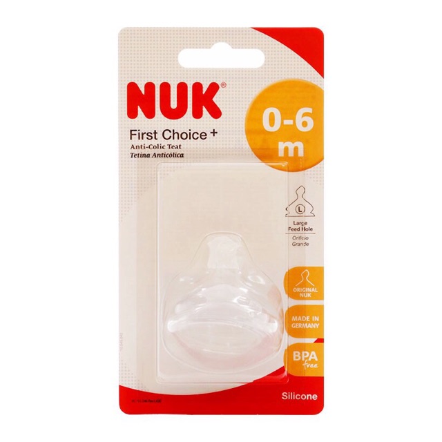 Núm ty silicon Nuk các sz M-L cho bé từ 0-6m và 6-18m dùng cho bình cổ rộng và cổ nhỏ - Đức