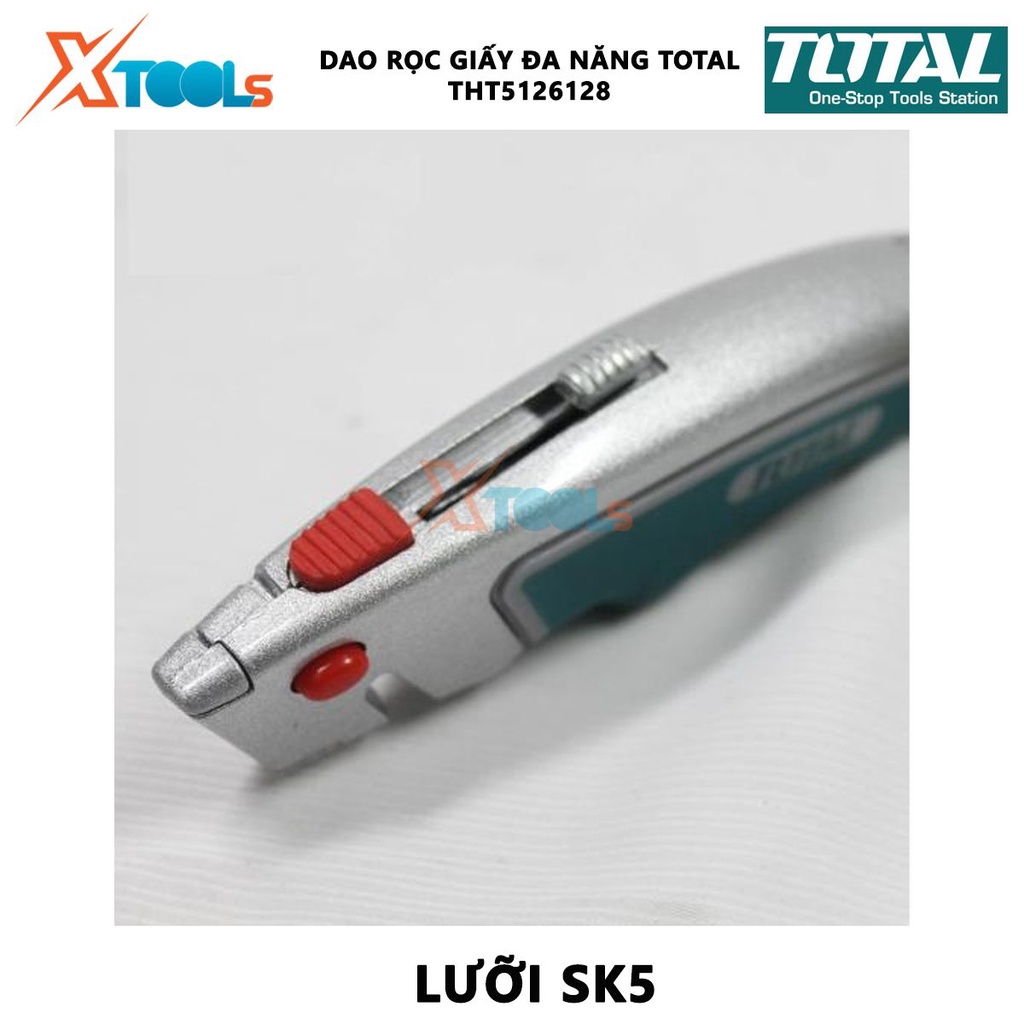 Dao rọc giấy đa năng TOTAL THT5126128 | dao cắt giấy kích thước lưỡi 61x19mm, lưỡi SK5, kèm 6 lưỡi [CHÍNH HÃNG] [XTOOLs]