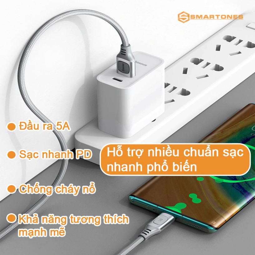 Cáp sạc type C Baseus sạc nhanh 5A dài 2m , công nghệ BPS 2.0 hỗ trợ chuẩn sạc nhanh