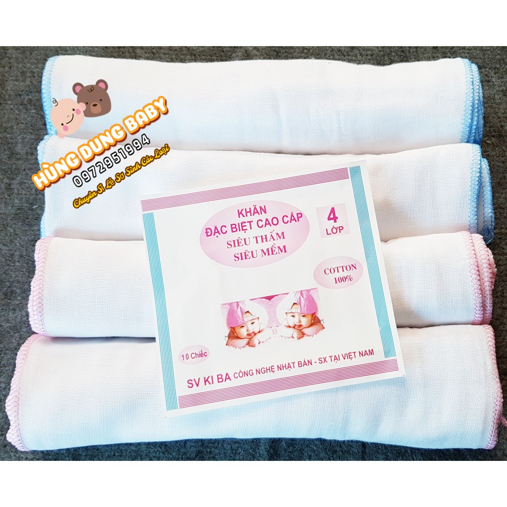 [Siêu Rẻ] Khăn xô kiba 4 lớp ( 1 gói 10 cái )