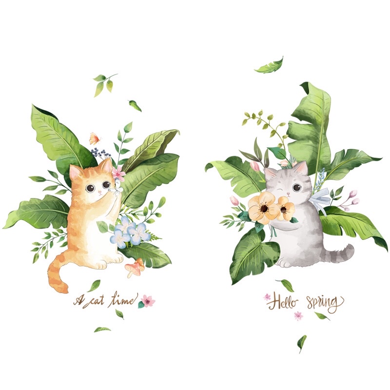 Decal dán tường hàn quốc cặp mèo dễ thương, chất liệu cao cấp.