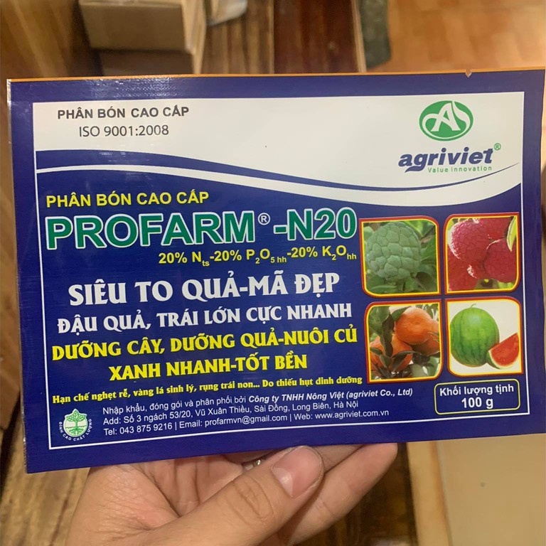 Phân Bón Lá PROFARM NPK 20-20-20 - Siêu To Quả, Mã Đẹp, Đậu Quả, Trái Lớn Nhanh (Gói 100g)