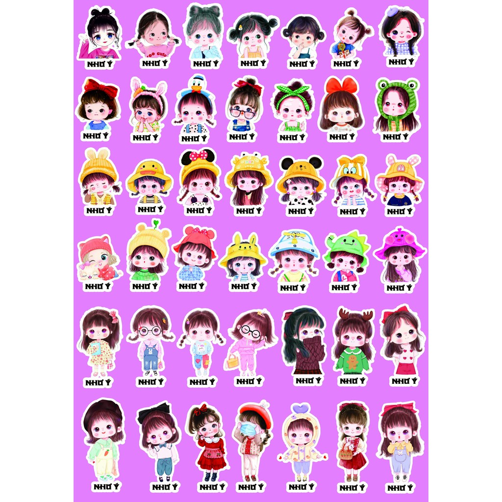 Set 42 Hình Dán Sticker Bé Gái /Baby Girl In Tên Theo Yêu Cầu (A4 - Nhận đặt từ 2 tờ)