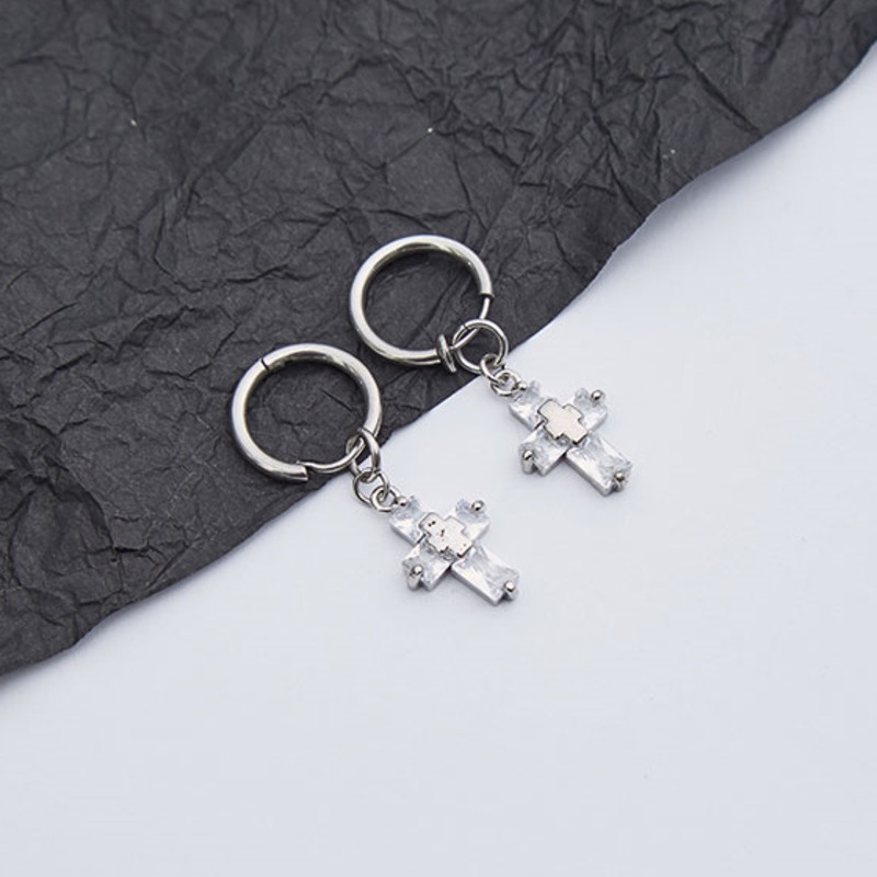 Bông Tai Thép Titan Hình Thánh Giá Phong Cách hip hop Dễ Phối Đồ Thời Trang Cho Nam Và Nữ