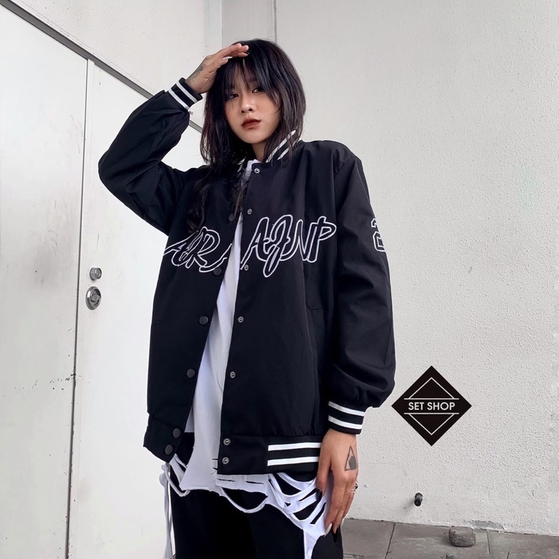 [SIEU SALE] Khoác bomber chữ ARAFNP cúc bấm unisex phối viền (ảnh thật) | BigBuy360 - bigbuy360.vn