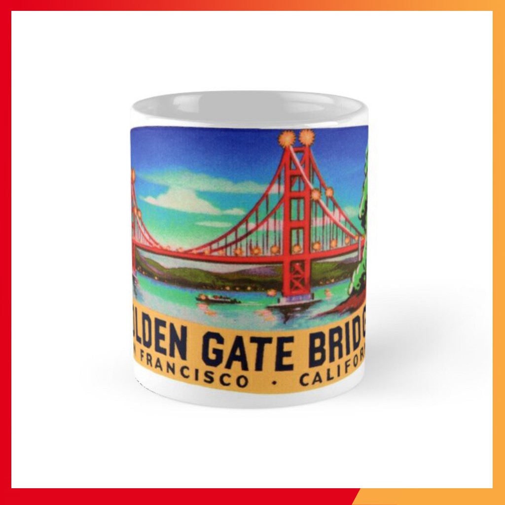 Cốc Sứ In Hình -Golden Gate Bridge San Francisco California Vintage Du lịch Decal-HT41-2020-380- [Chất Lượng]