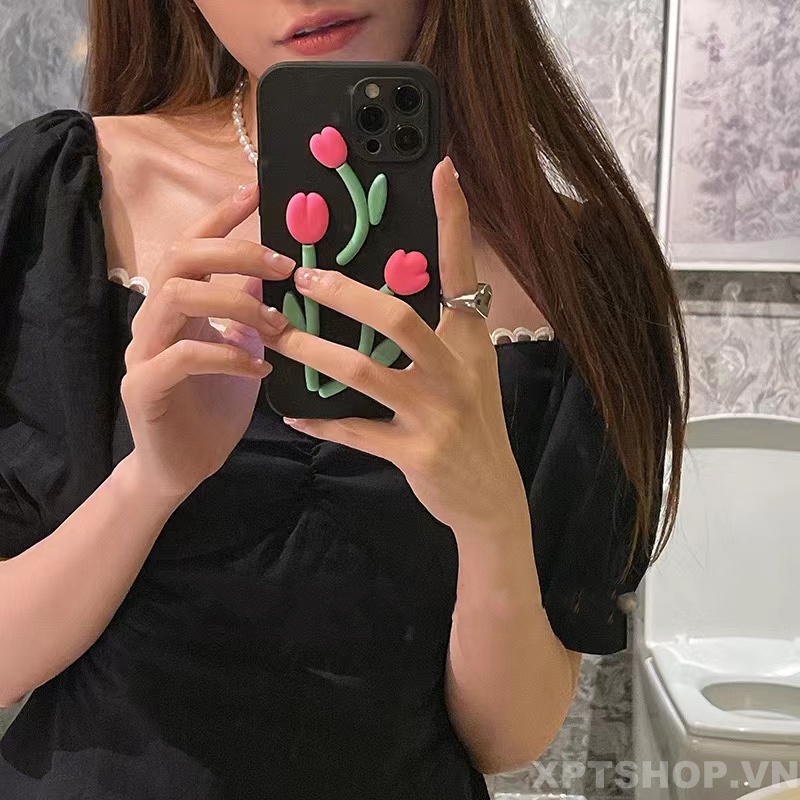 Ốp Điện Thoại Họa Tiết Hoa tulip Hồng Bảo Vệ Ống Kính Máy Ảnh Cho Iphone 14 Pro Max 13 Pro Max 12 Pro Max 11 Pro Max