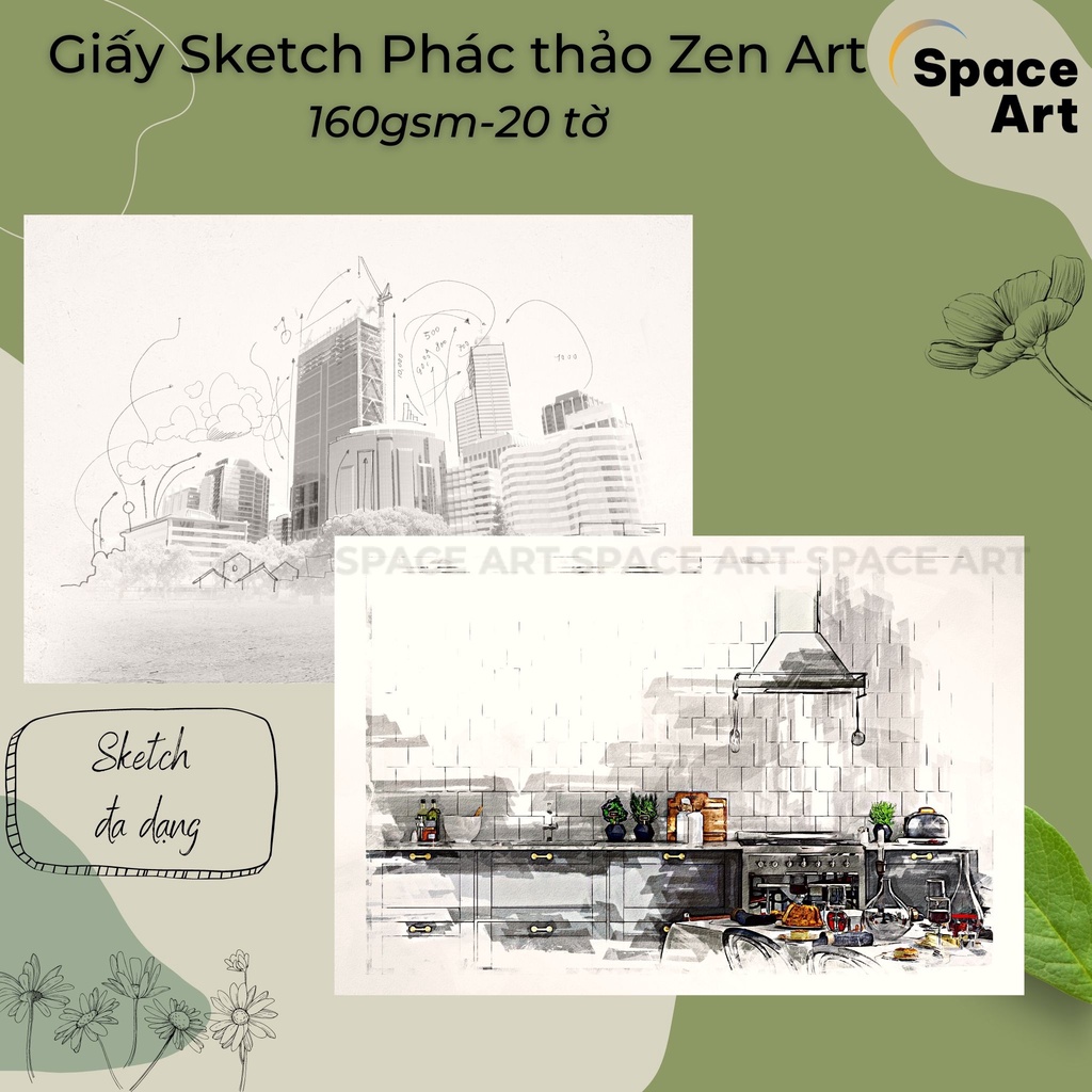 Xấp giấy vẽ ký họa, phác thảo Sketch Paper Zen Art 160gsm 20 tờ