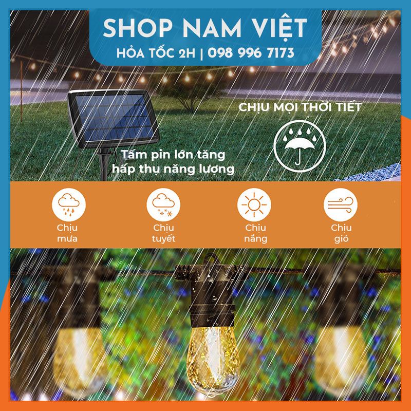 Dây Đèn LED Edison S14 Năng Lượng Mặt Trời Chống Nước Trang Trí Ngoài Trời - NAVIVU