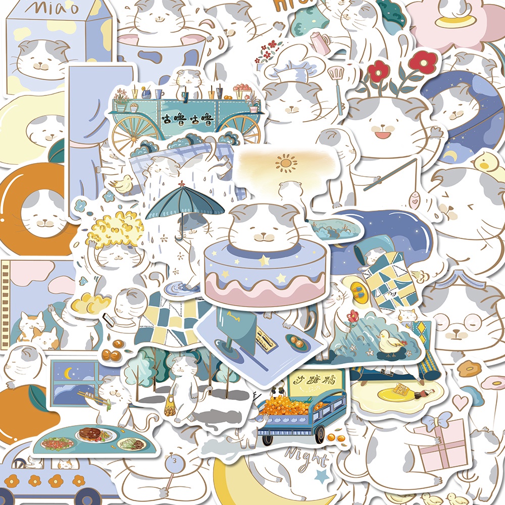 Bộ 40 Miếng Dán Trang Trí Điện Thoại / Máy Tính Chống Thấm Nước Hình Mèo Mập Dễ Thương