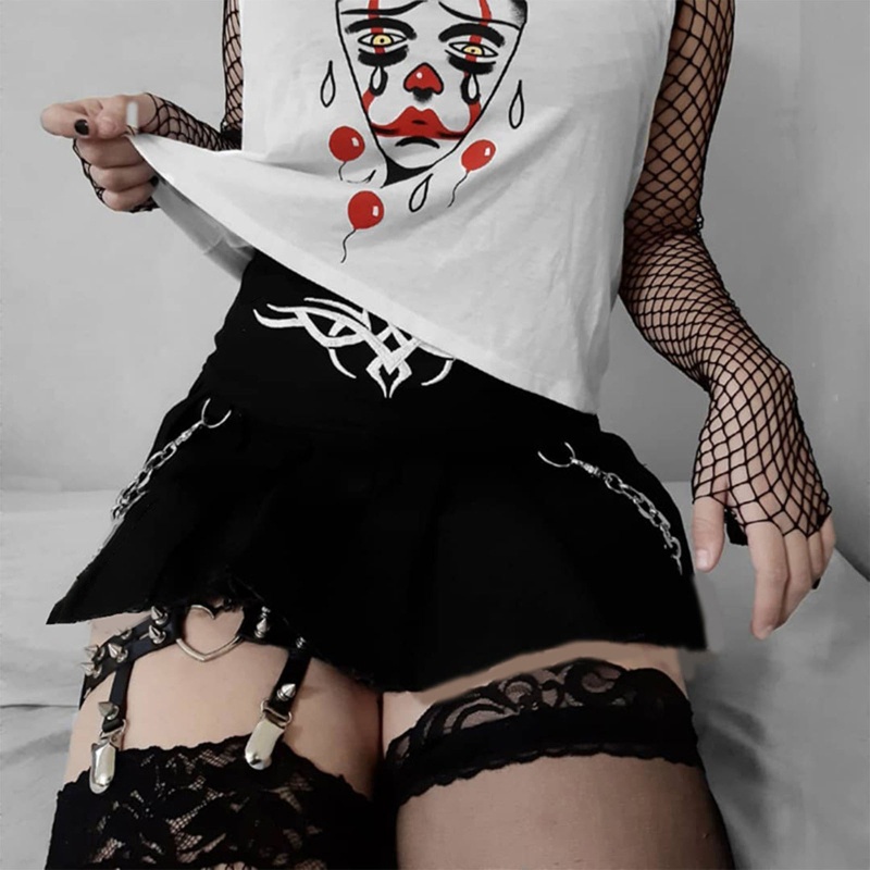 Chân Váy Chữ A Lưng Cao Thêu Họa Tiết Phong Cách Gothic Thời Trang Cho Nữ