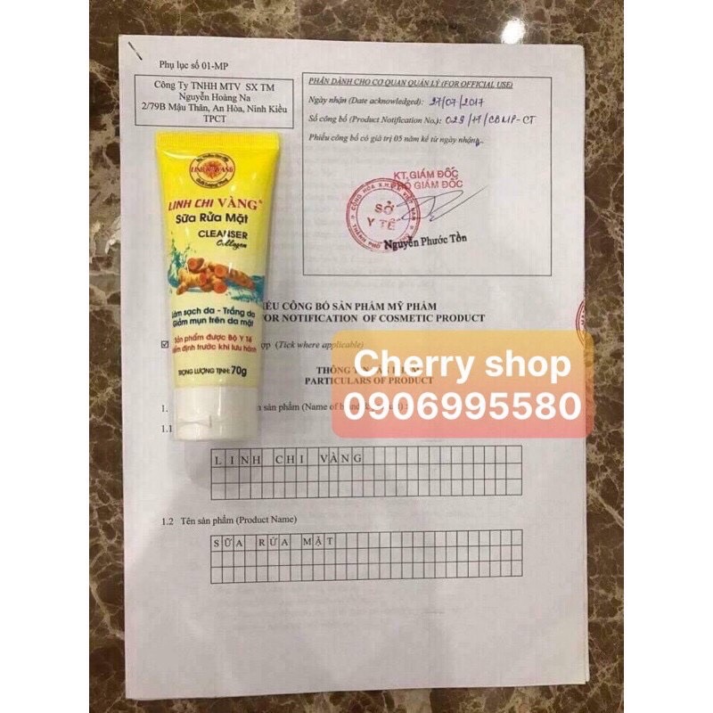 Sữa Rửa Mặt Trắng Da Sạch mụn xóa thâm LINH CHI VÀNG 70g đủ giấy hoá đơn