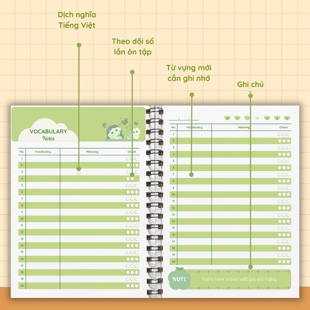 🌈 SỔ TAY TỪ VỰNG - Gồm 100 trang màu, viết được 2000 từ vựng -  Vocabulary Notebook - In màu, giấy dày, bìa kraft nâu