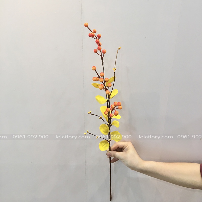 Cành đào đông giả có lá nhiều màu, hoa trang trí, decor nhà cửa - HOG0006