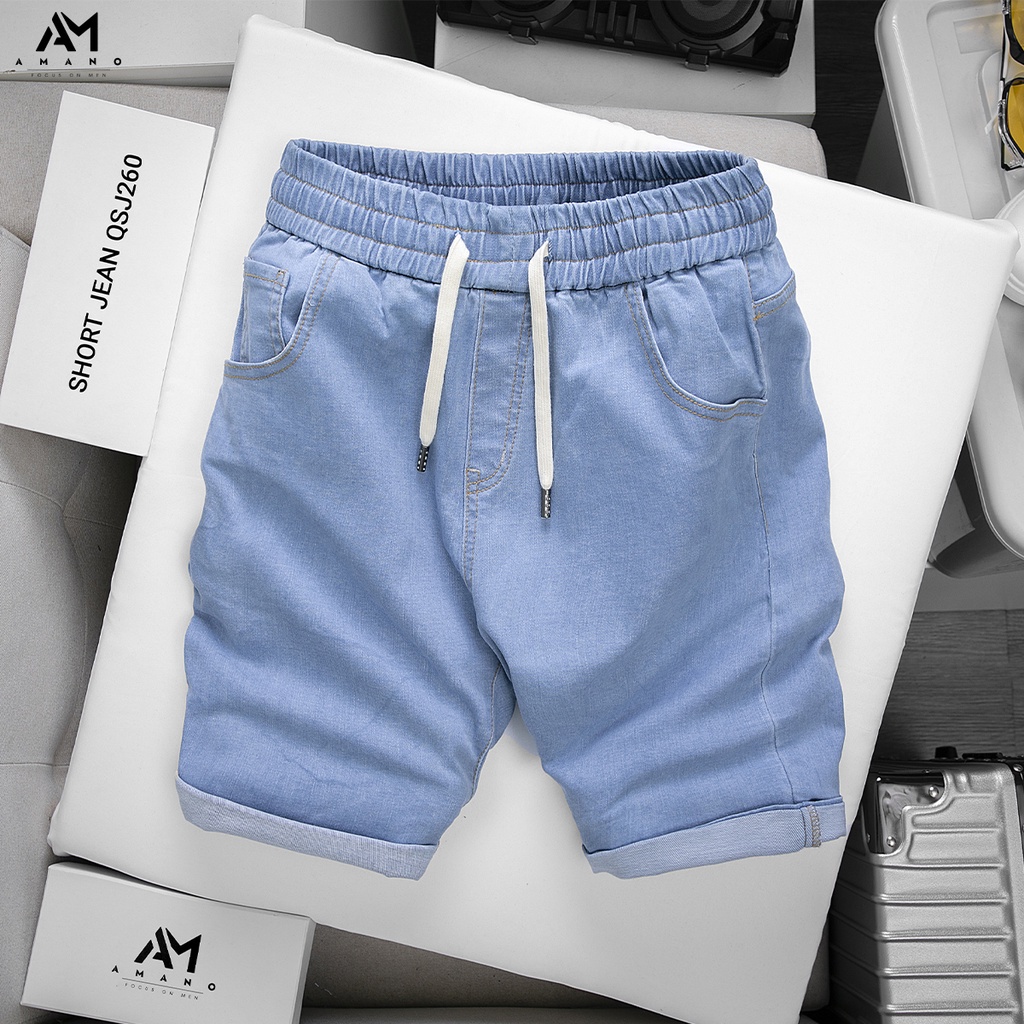 Quần short jean nam AMANO cạp chun dây rút trẻ trung, năng động - QSJ260