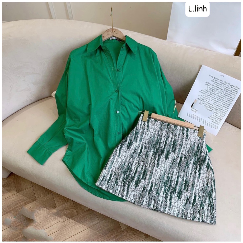 [Mã FAMARAL1 giảm 10K đơn 50K] ÁO SƠ MI ĐŨI XANH LÁ 1 TÚI