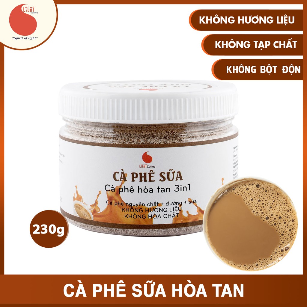 [Mã BMBAU50 giảm 7% đơn 99K] Cà phê sữa 3in1 không hóa chất, pha uống ngay Light Coffee - hũ 230g